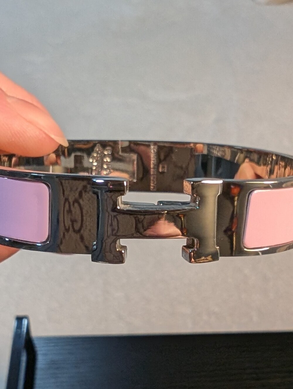 Silver And Pink Enamel Clic H Bracelet